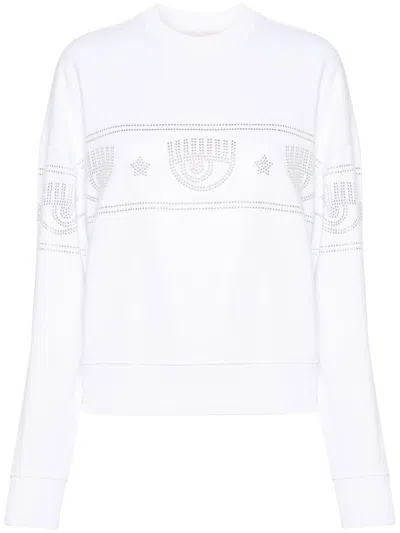Chiara Ferragni Rhinestone-embellished Sweatshirt In White