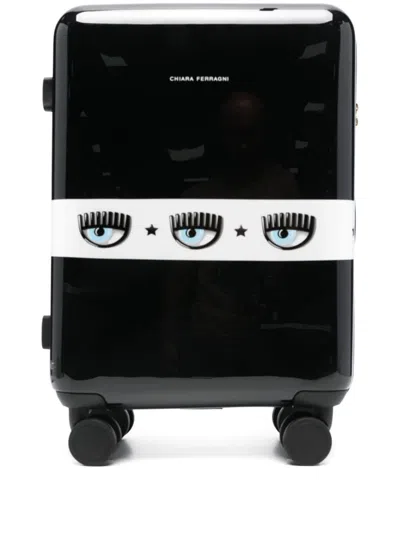 Chiara Ferragni Eyelike-motif Rolling Luggage In Black