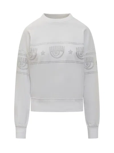 Chiara Ferragni White Embellished Crew Neck Sweatshirt