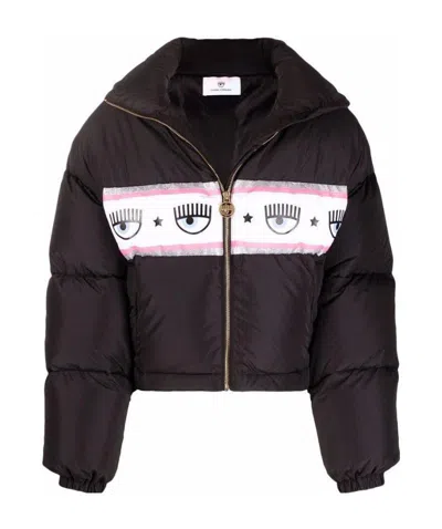 Chiara Ferragni Logomania-tape Puffer Jacket In Black