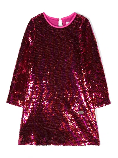 Chiara Ferragni Kids' Long-sleeve Sequin-embellished Dress In Red