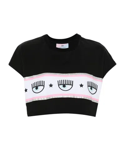 Chiara Ferragni Maxi Logomania-print Cropped T-shirt In Black