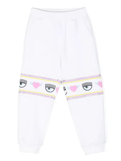 Chiara Ferragni Kids' Eyelike Tapered Track Pants In White