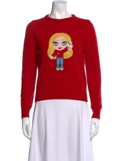 Pre-owned Chiara Ferragni Merino Wool Graphic Print Sweater In Red