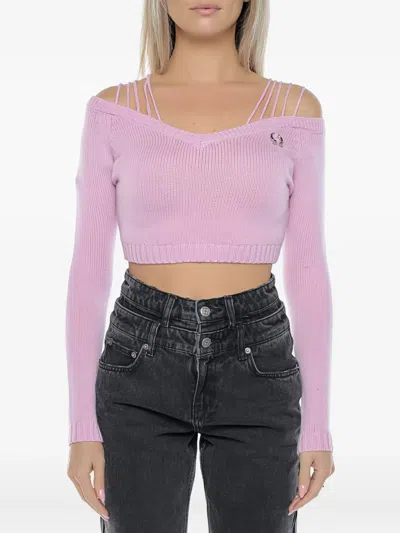 Chiara Ferragni Off-shoulder Knitted Top In Pink