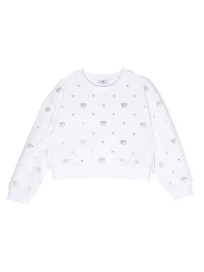 Chiara Ferragni Babies' Rhinestone Cotton Sweatshirt In 白色