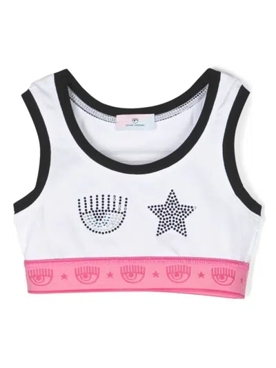 Chiara Ferragni Kids' White Top For Girl With Iconic Wink