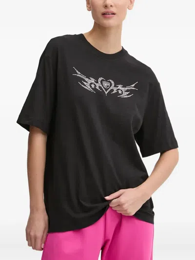Chiara Ferragni Rhinestone Graphic T-shirt In Black
