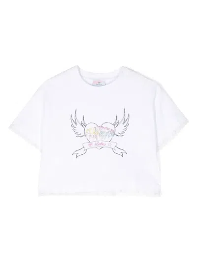 Chiara Ferragni Kids' Rhinestone-logo Cotton T-shirt In White
