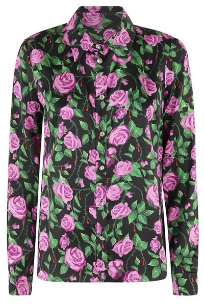 Chiara Ferragni Rose Printed Satin Shirt In Black