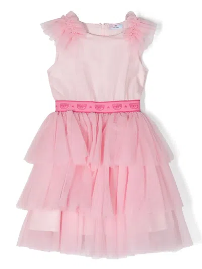 Chiara Ferragni Kids' Ruffled Logo Dress In Pink