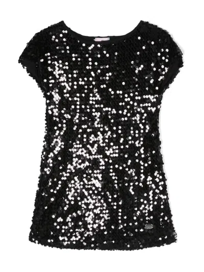 Chiara Ferragni Kids' Sequin-embellished Short-sleeve T-shirt In Black