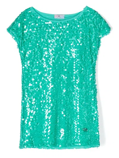 Chiara Ferragni Kids' Sequin T-shirt Dress In 026f Verde