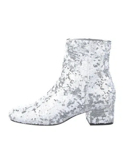Pre-owned Chiara Ferragni Sequins Patterned Combat Boots In Silver
