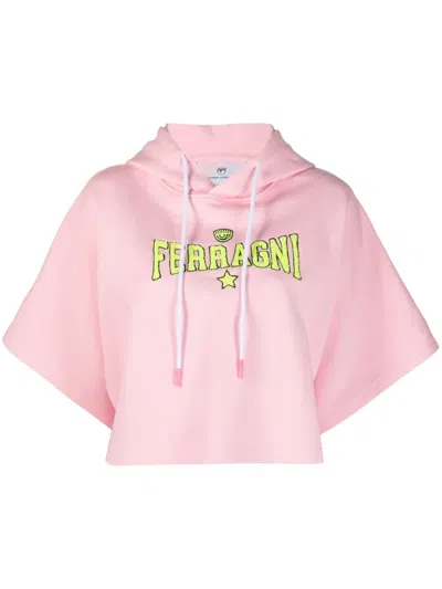 Chiara Ferragni Short-sleeve Cotton Hoodie In Pink