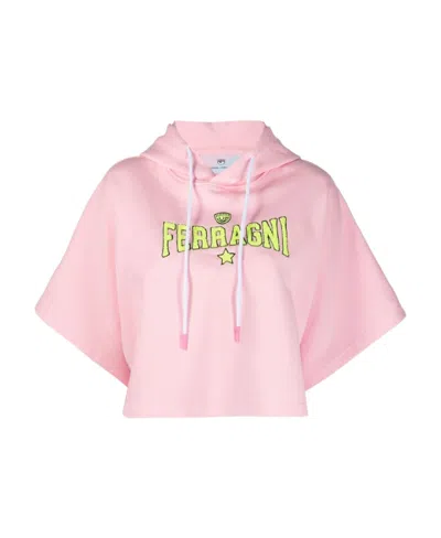 Chiara Ferragni Short-sleeve Cotton Hoodie In Pink
