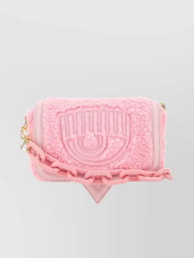 Chiara Ferragni Small Eyelike Crossbody Bag With Teddy Material In Pink