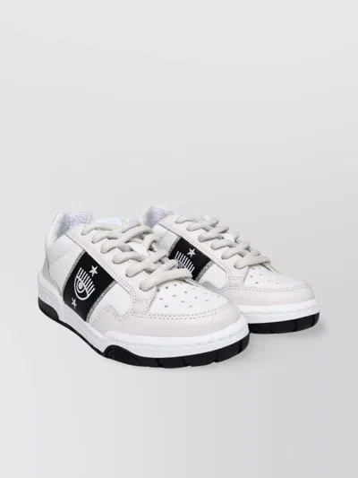 Chiara Ferragni Sneakers Leather Contrast Heel In White