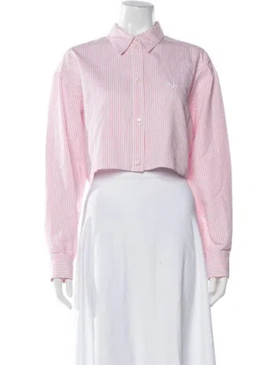 Pre-owned Chiara Ferragni Striped Long Sleeve Crop Top In Pink
