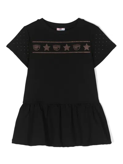 Chiara Ferragni Kids' Stud-detail Hooded Dress In Black