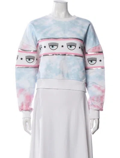 Pre-owned Chiara Ferragni Tie-dye Print Crew Neck Sweatshirt In White