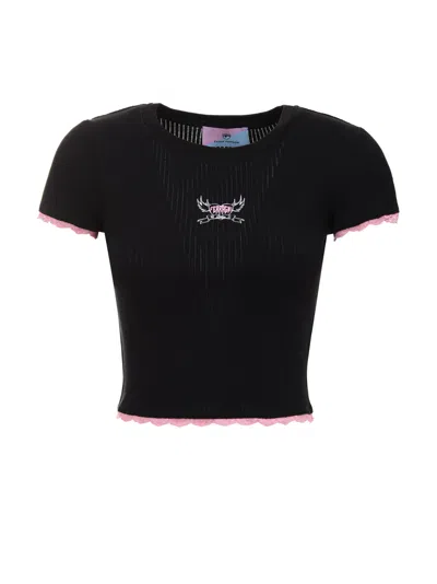 Chiara Ferragni Punk Logo-print Ribbed Top In Black