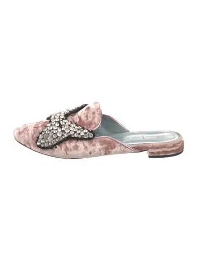 Pre-owned Chiara Ferragni Velvet Crystal Embellishments Mules In Pink