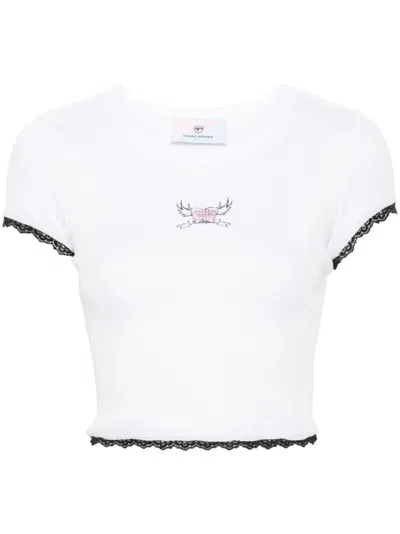 Chiara Ferragni Punk Logo-print Ribbed Top In White