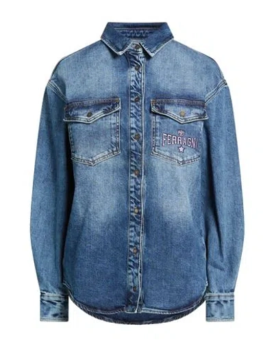 Chiara Ferragni Woman Denim Shirt Blue Size 8 Cotton, Elastane