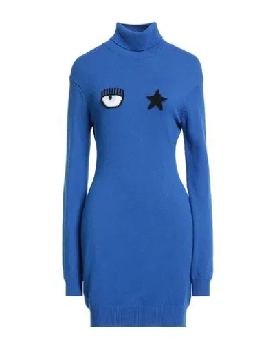 CHIARA FERRAGNI CHIARA FERRAGNI WOMAN MINI DRESS BRIGHT BLUE SIZE M WOOL, VISCOSE, POLYAMIDE, CASHMERE