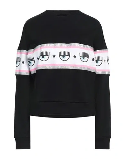 CHIARA FERRAGNI CHIARA FERRAGNI WOMAN SWEATSHIRT BLACK SIZE S COTTON, ELASTANE