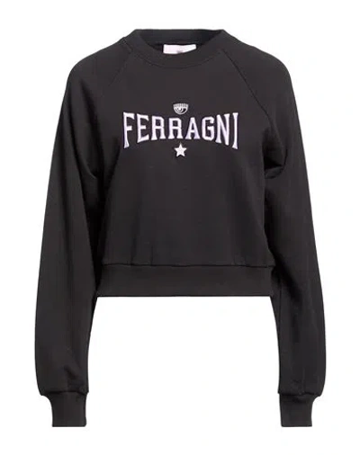 Chiara Ferragni Woman Sweatshirt Black Size Xl Cotton, Elastane