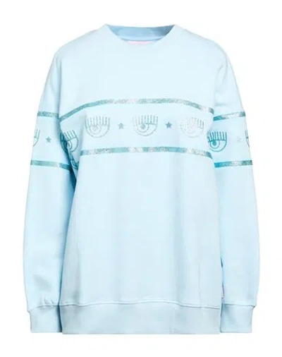 Chiara Ferragni Woman Sweatshirt Sky Blue Size S Cotton, Elastane