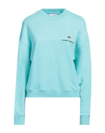 Chiara Ferragni Woman Sweatshirt Turquoise Size Xs Cotton, Elastane In Blue