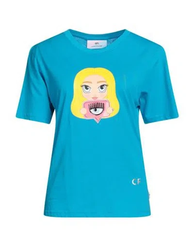 Chiara Ferragni Woman T-shirt Azure Size L Cotton In Blue