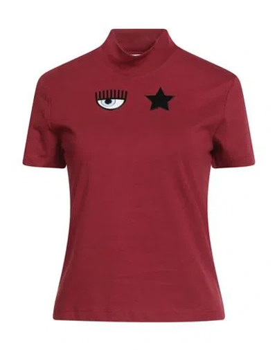 Chiara Ferragni Woman T-shirt Burgundy Size Xl Cotton In Animal Print