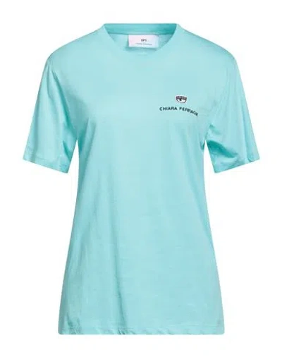 Chiara Ferragni Woman T-shirt Turquoise Size L Cotton In Blue