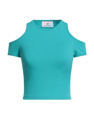 Chiara Ferragni Woman T-shirt Turquoise Size Xs Cotton, Elastane In Blue