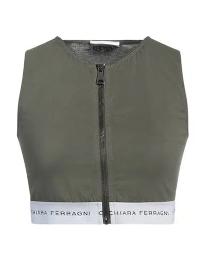 Chiara Ferragni Woman Top Military Green Size S Cotton