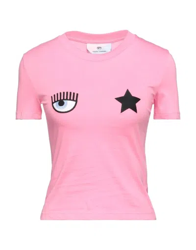 Chiara Ferragni Logo Embroidered Crewneck T-shirt In Pink