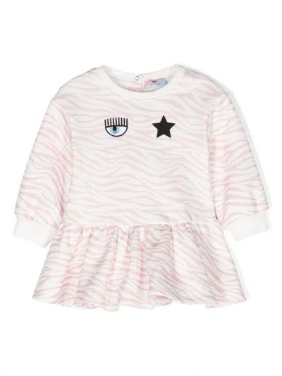 Chiara Ferragni Babies' Zebra-print Ruffle-hem Dress In Pink