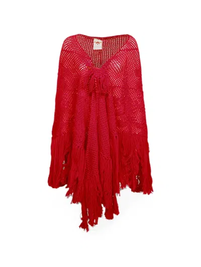 Chiara Is Crochet-knit Fringed Shawl In Red