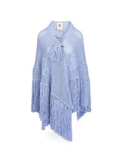 Chiara Is Fringe-trim Knitted Shawl In Blue