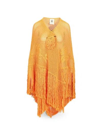 Chiara Is Fringe-trimmed Open-knit Scarf In Orange