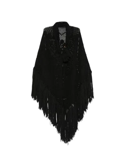 CHIARA IS FRINGED CROCHET-KNIT CAPE