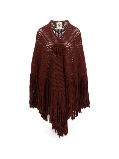 Chiara Is Peonia Fringed Wool Shawl In Burgundy