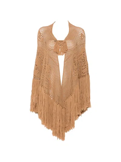 Chiara Is Peonia Fringed-trim Crochet-knit Poncho In Animal Print