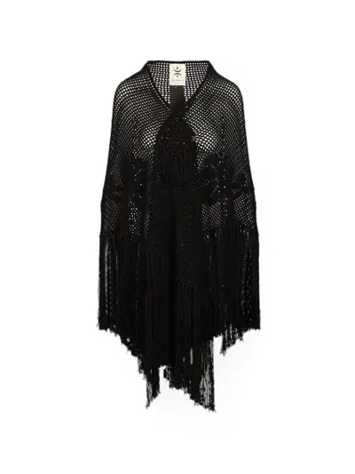 Chiara Is Rosa Crochet Fringed Shawl In Black