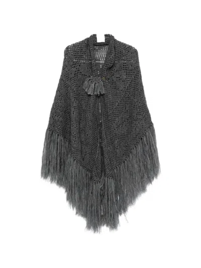 Chiara Is Scialle Coperta Peonia Fringe-trimmed Crochet Poncho In Multi