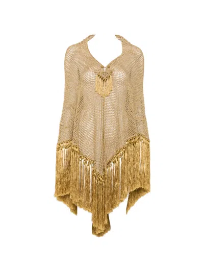 Chiara Is Scialle Mantella Rosa Fringed-trim Poncho In Animal Print